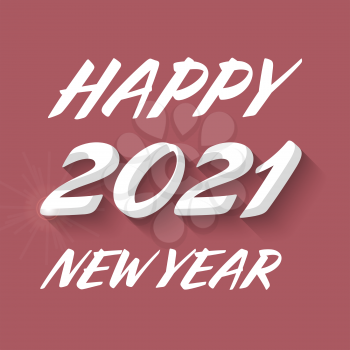 Happy New year 2021 banner with handwritten text on the red background