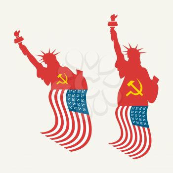 USA Statue of Liberty with American socialist flag concept