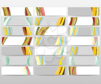 Abstract headers set, colored wave vector design.