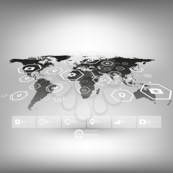Black World map in perspective, infographic vector template for business design