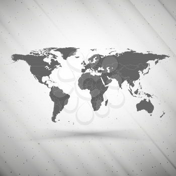 world map on gray background, grunge texture vector illustration.