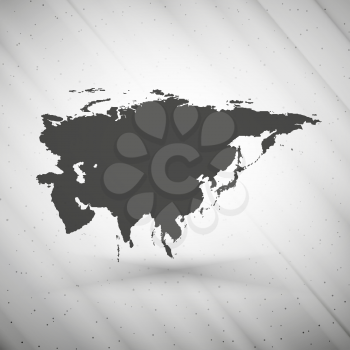 Eurasia map on gray background, grunge texture vector illustration.