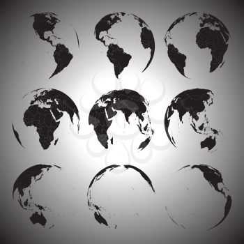 Set of black globe icons vector illustration.