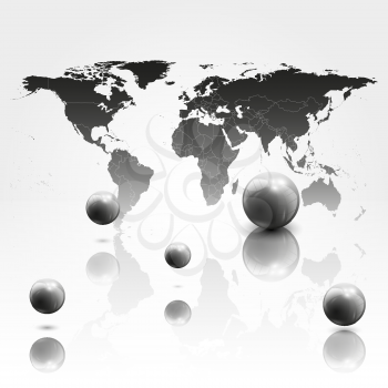World mab background with 3D spheres vector illustration.