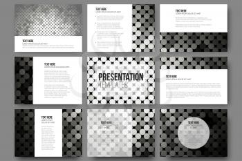 Set of 9 vector templates for presentation slides. Abstract silver dots vector background.