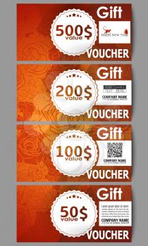 Set of modern gift voucher templates. Chinese new year background. Floral design with red monkeys, vector illustration.