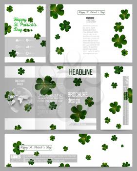 Set of business templates for presentation, brochure, flyer or booklet. St Patricks day vector background, green clovers on white.