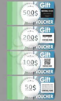 Set of modern gift voucher templates. Abstract colorful business background, blue and green colors, modern stylish striped vector texture for your cover design.