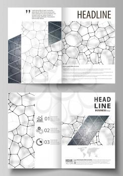 Business templates for bi fold brochure, magazine, flyer, booklet or annual report. Cover design template, easy editable vector, abstract flat layout in A4 size. Chemistry pattern, molecular texture, 