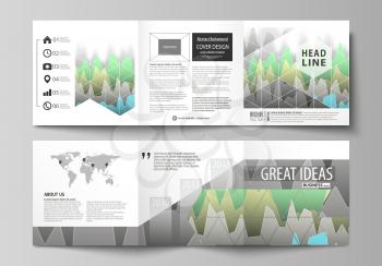 The minimalistic vector illustration of the editable layout. Two modern creative covers design templates for square brochure or flyer. Rows of colored diagram with peaks of different height