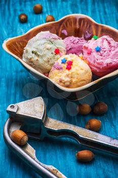 bowl of ice cream on the background of origonally for hazelnut