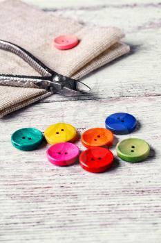 Buttons of different colors and accessories for needlework