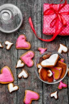 Valentines Day heart shaped cookies in glass jar