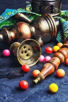 vintage turkish hookah and colorful bubble gum