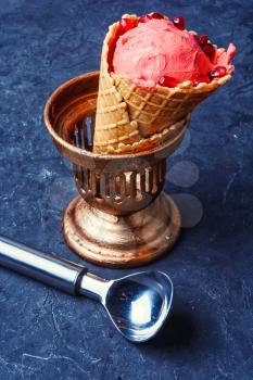 ice cream with pomegranate flavor in stylish cup holder