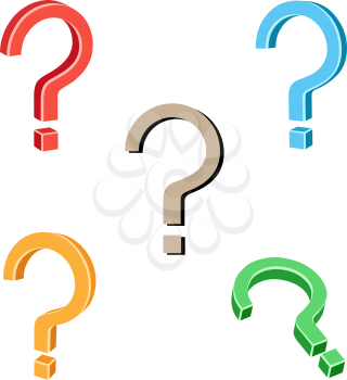 The blue, green, orange and red 3D question symbol isolated on the white background