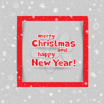 The red paper frame with the message of Christmas greetings on gray background