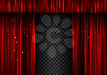 Red open double curtains scene template. Easy to edit curtain width and shadow