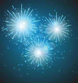 Glossy Fireworks On Blue Background Vector Illustration EPS10