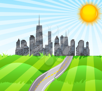 Solar Road in the City of Nature. Vector Illustration. EPS10