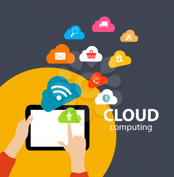 Cloud Computing Concept on Different Electronic Devices. Vector Illustration