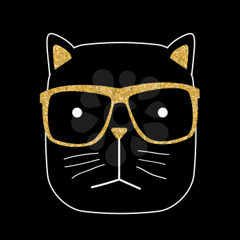 Cute Handdrawn Cat Vector on Black Illustration EPS10