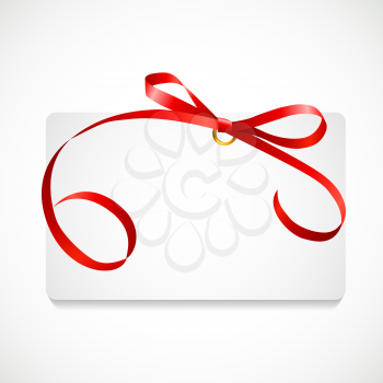 Gift Card with Red Ribbon and Bow. Vector illustration EPS10