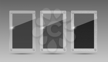 Realistic Glass Frames on Gray Background. Vector Illustration.