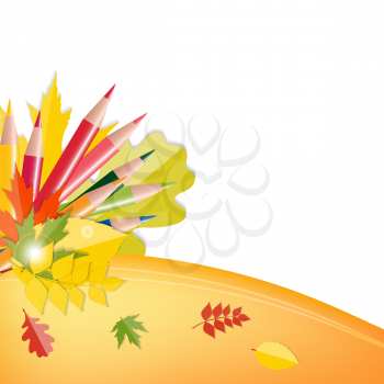 Back to School Background with Leaves and Pencils. Vector Illustration. EPS10
