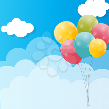 Color Glossy Balloons Against Blu Sky Background Vector Illustration. EPS10