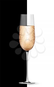 Empty champagne glass on Black and White Background. Vector Illustration. EPS10