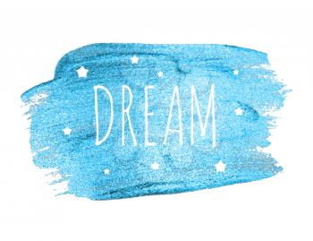 Believe Word with Stars  on Blue Brush Paint. Vector Illustration EPS10