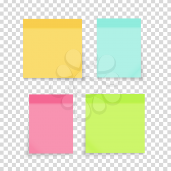 Colored empty paper note stickers set for office text or business messages on Transparent Background. Vector Illustration EPS10