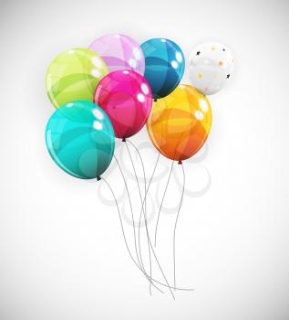 Group of Colour Glossy Helium Balloons Background. Set of Balloons for Birthday, Anniversary, Celebration Party Decorations. Vector Illustration EPS10