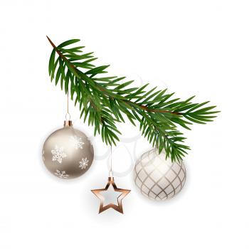 Christmas decorations. Fir tree branch with ball. Vector Illustration EPS10