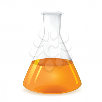 Chemical conical flask -  Erlenmeyer flask with colored solution, 3d illustration, isolated on white background, vector, eps 10