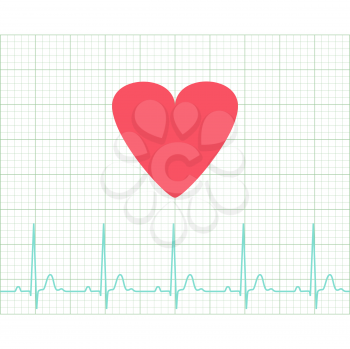 EKG - Medical electrocardiogram on grid paper, graph of heart rhythm, chart strip, 2d illustration, vector, eps 8