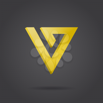 V letter logo, 3d golden arrow on dark background, vector, eps 10