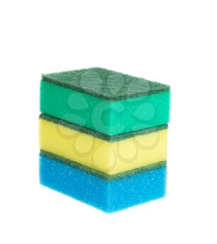 Three sponges for washing isolated on white background, studio shot