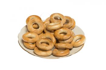 Bagels laid out on a plate, studio shot, isolated on white background