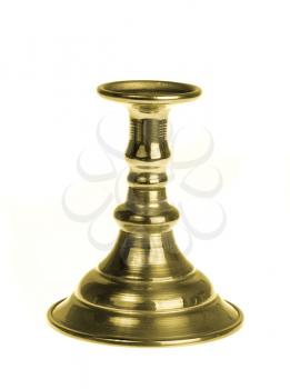 Gold plated candlestick isolated on white background, studio shot, high depth of field
