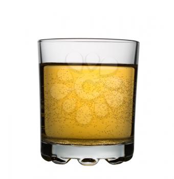 Glass with yellow fizzy cocktail isolated on white background, studio shot