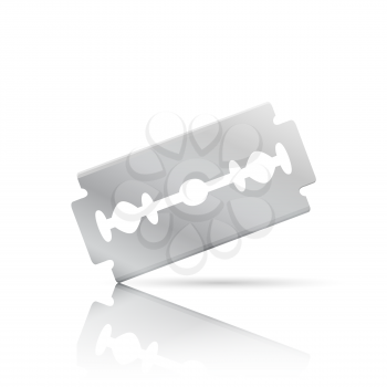 Realistic razor blade, front view with shadow and reflection, 3d vector illustration, isolated on white background, eps 10