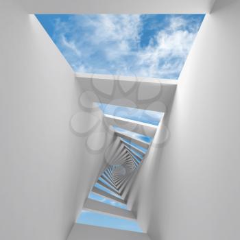 Abstract 3d background with twisted spiral corridor and sky
