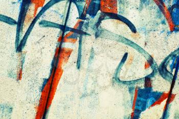 Abstract colorful graffiti fragment over old garage metal wall, vintage tonal photo filter effect, retro style