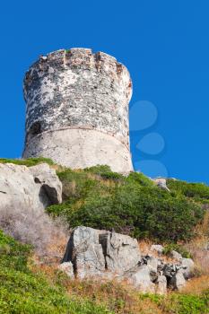 Old Genoese tower Parata on Sanguinaires peninsula near Ajaccio, Corsica, France