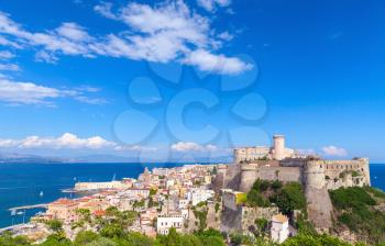 Landscape of Gaeta town with ancient Aragonese-Angevine Castle, Italy