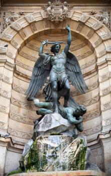 Fontaine Saint-Michel in Paris, France. Popular historical landmark