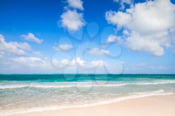 Empty beach coastal landscape. Atlantic ocean coast, Dominican republic. Punta Cana