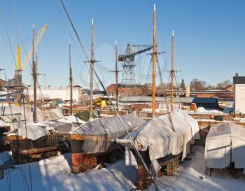 Old dry dock with ancient yachts. Suomenlinna, Helsinki, Finland